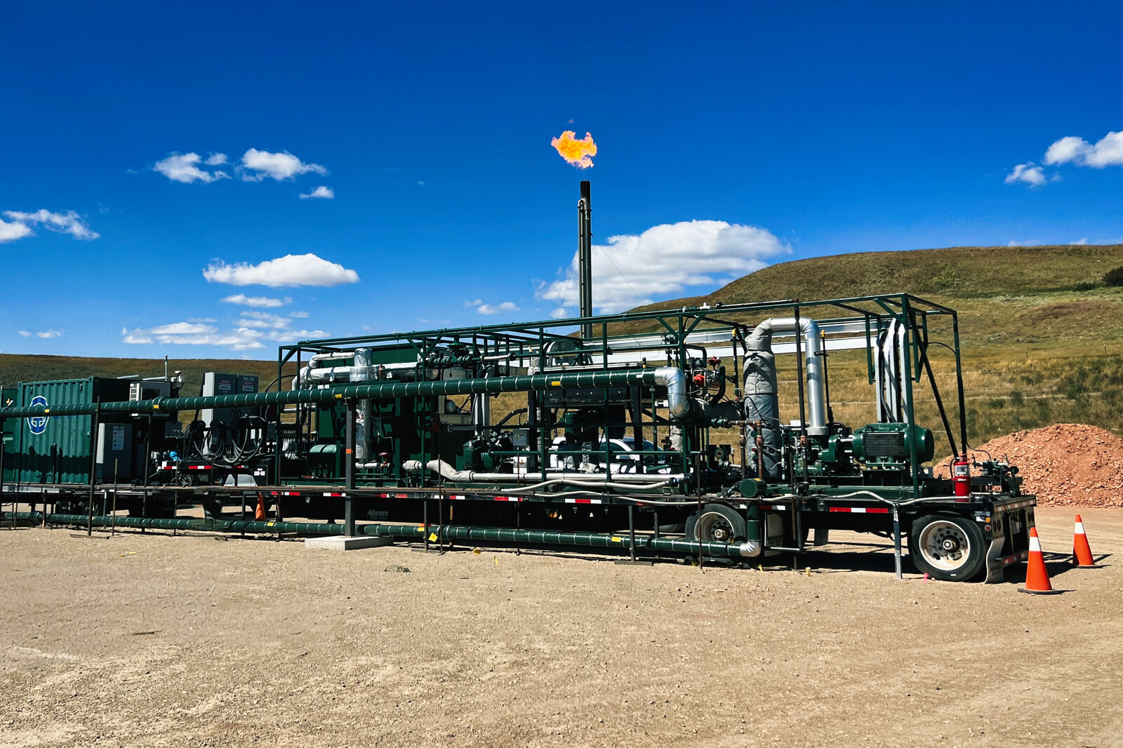 GTUIT mobile gas processing system operating beside a flare